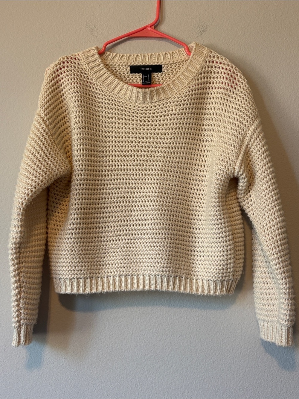 Forever 21 Cream Open Knit Crewneck Sweater